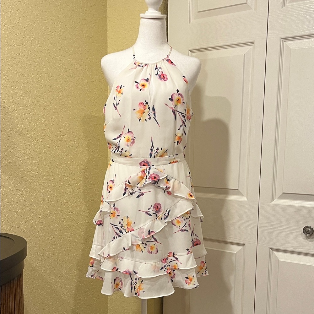 Parker Floral Halter Dress - White and Pink